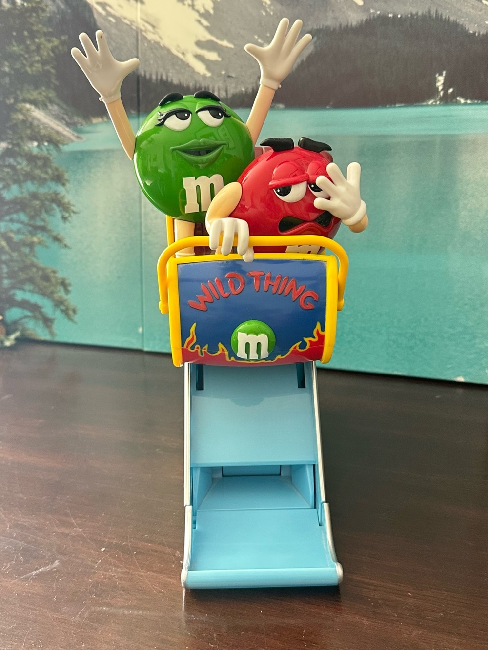 M&M's Wild Thing Roller Coaster Ride Dispenser Green Red MM Vtg Candy